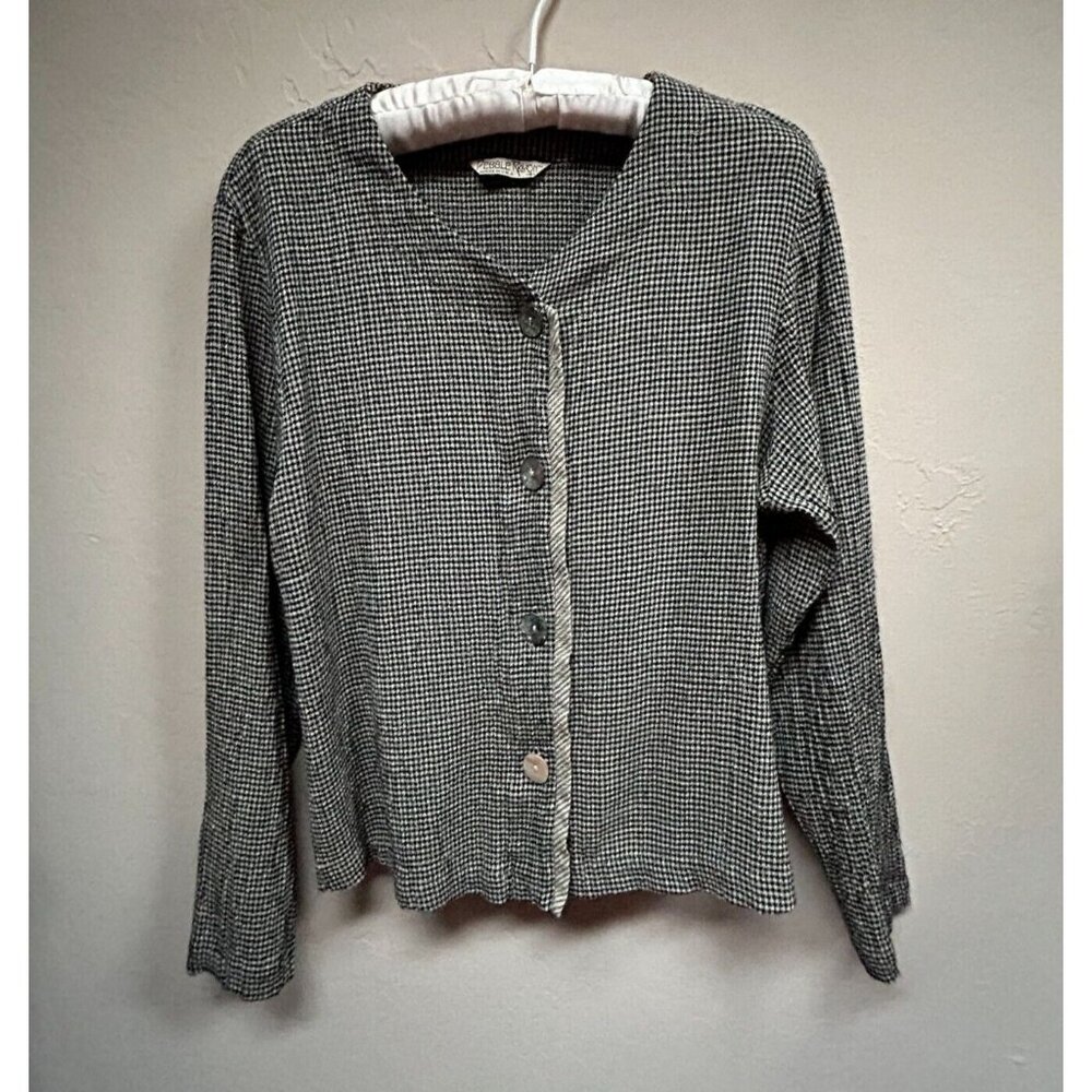 Vintage Pebble Rayon Womens Button Front Shirt Long Sleeve Houndstooth Small